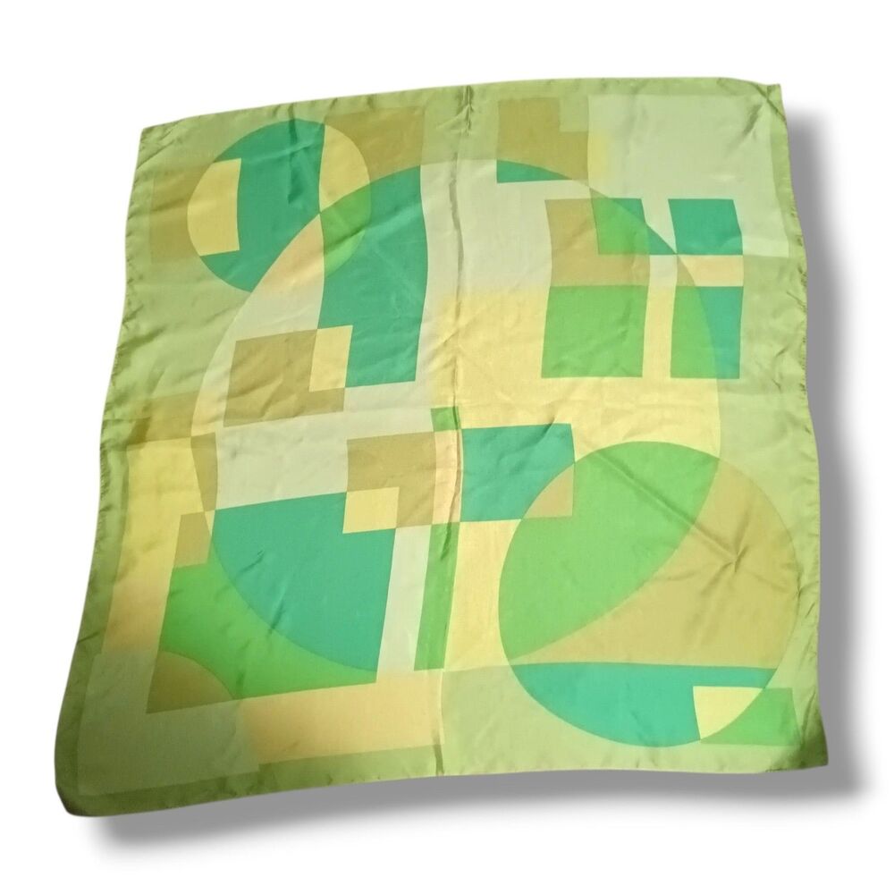 Vintage Harve Benard 100% Silk Square Scarf-Overlap Geometric-Chartreuse-NWT